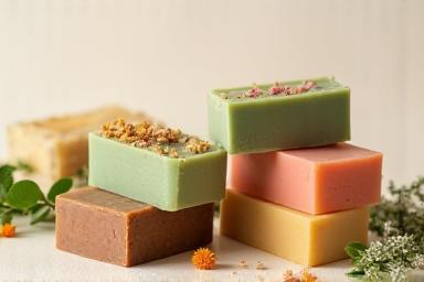 Image illustrating the service: Stack of colorful handmade soap bars